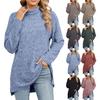 Women's Long Sleeve Turtleneck Top Ribbed Knit Loose Fit Casual Tunic Blouse With Side Slit