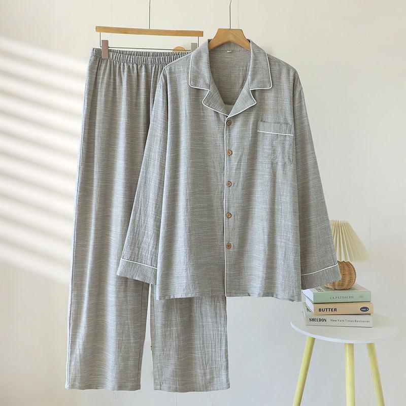 Autumn pajamas couple cotton and linen women autumn men's soft loose casual cardigan loungewear can be worn outside suit