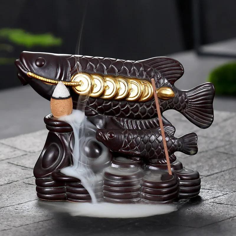 

Lucky Fortune Fish Home Ornaments Ceramic Censer Handicrafts Waterfall Backflow Incense Burner Incense Stick Holder Home Decor