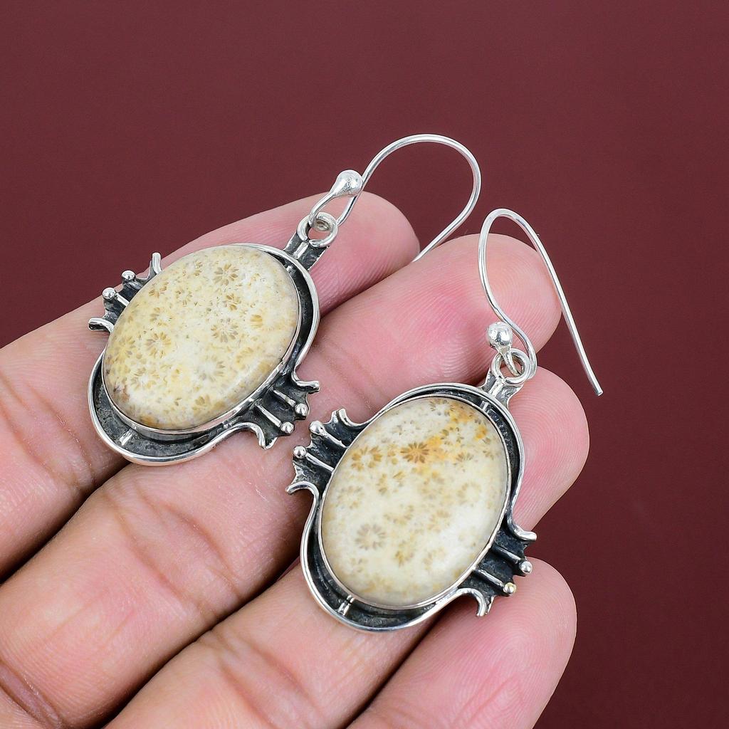 Fossil Coral Earring Handmade Earrings Gemstone Jewelry 925 Sterling Silver Earring Fossil Coral Jewelry Gifts For Women Designer Jewelry