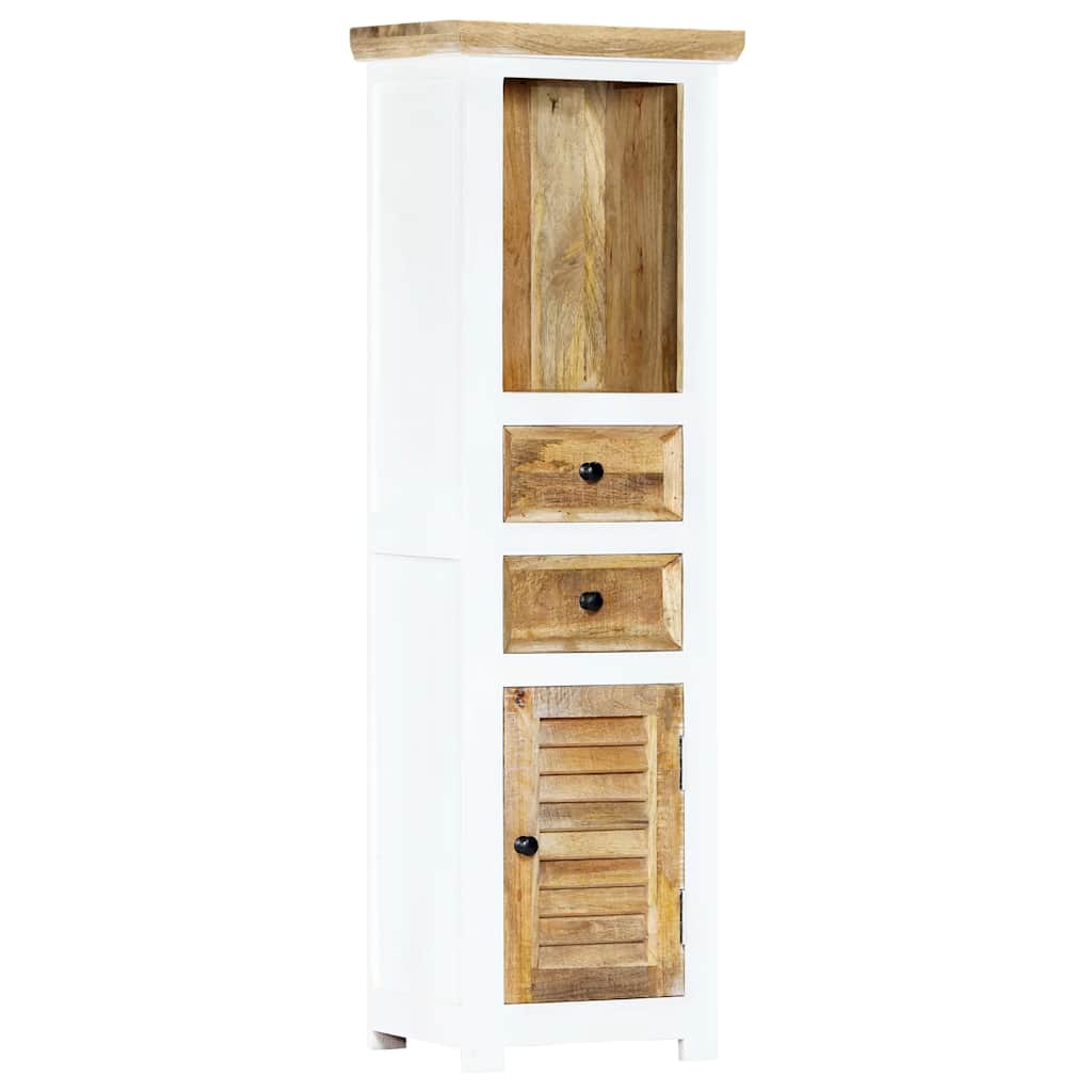 Highboard White and Brown 40x30x128 Cm Solid Mango Wood
