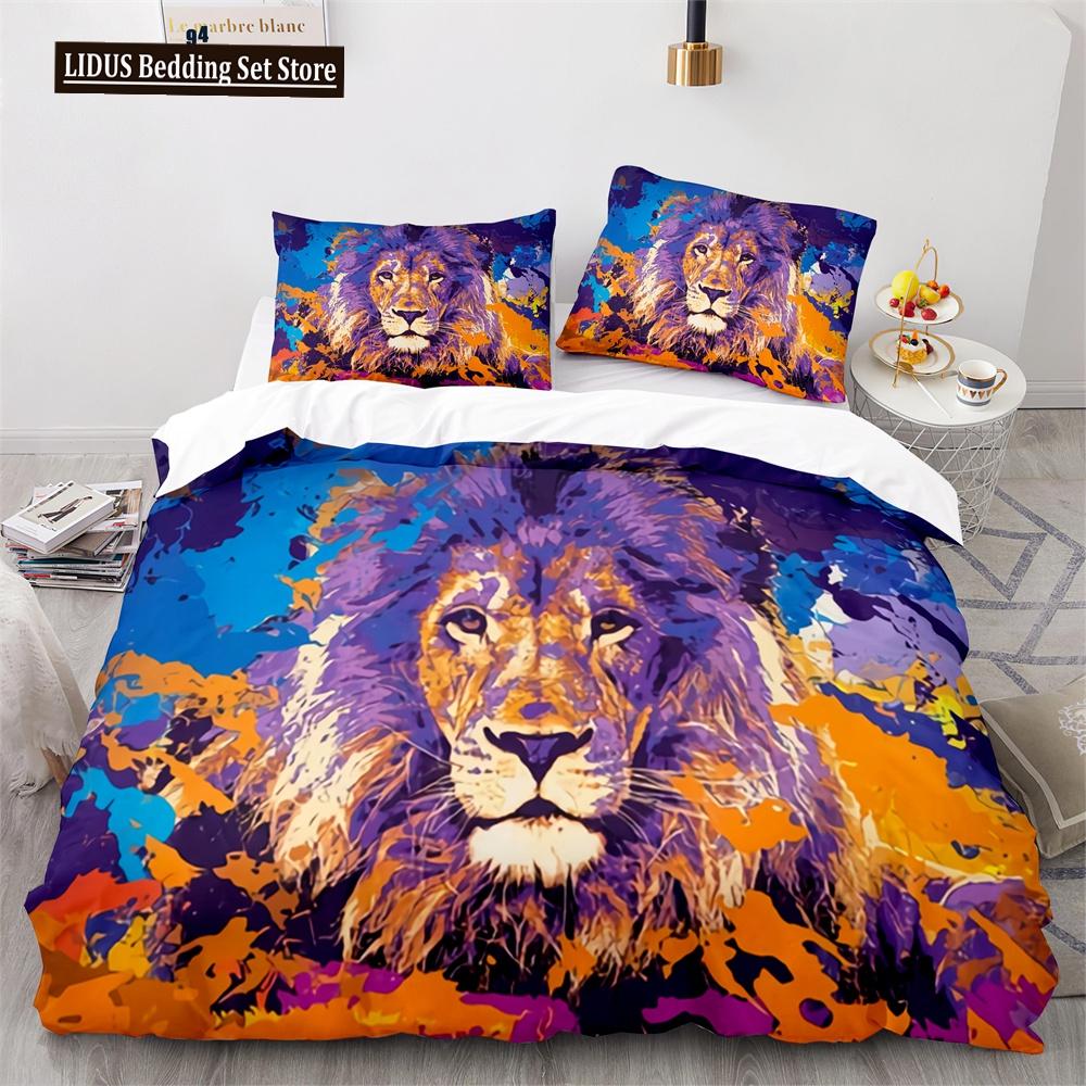 

3D Print Lion Duvet Cover Set Wild Animal King Queen Size Bedding For Teens Kids Polyester Comforter Cover Under Sunshine EU single(135x200cm)
