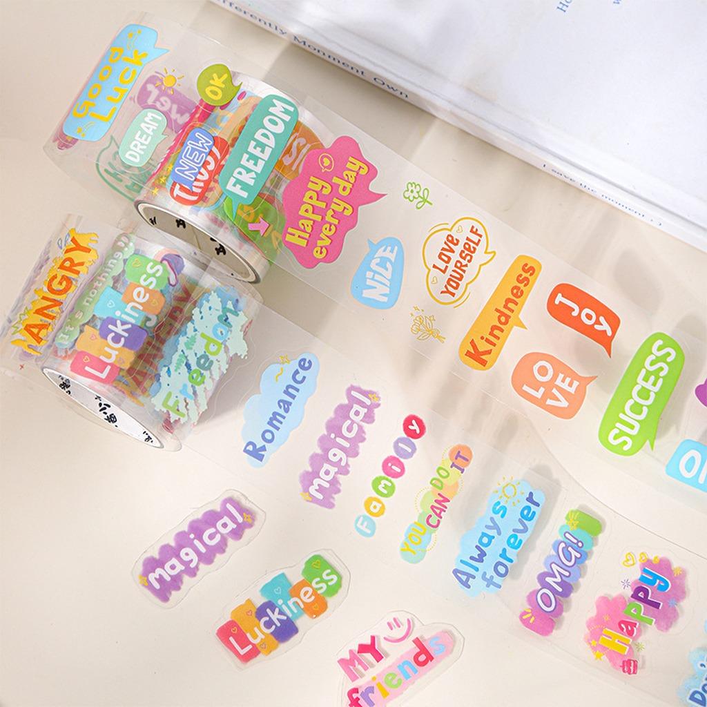 Alphabet Sticker Roll Transparent Die-Cut Pet Sticker Tape Pre-Cut Word Stickers Fun Scrapbooking Sticker Tape For Diary Planner