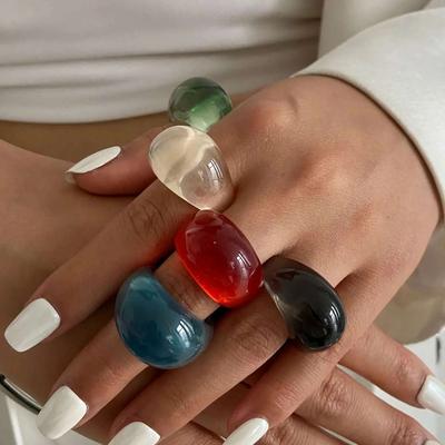 Ingemark Y2K Kpop Colorful Resin Plastic Finger Rings for Women Trend New Fashion Boho Irregular Rings Aesthetic Jewelry Gift
