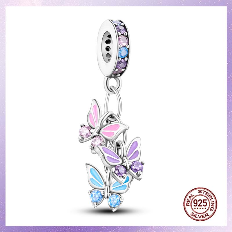 Purple Charms Copper Fit Original Pendant Bracelet Butterfly Glass Heart Feather Clip Charm Dangle Luminous Bead Diy Jewelry
