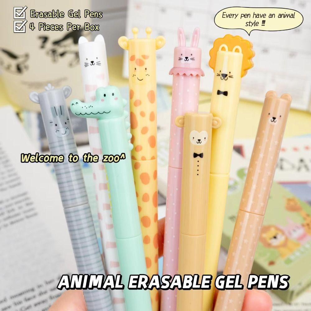 4PCS/Box 0.5mm Blue Ink Gel Pen Animal Shaped Neutral Pen Cartoon Erasable Pen  Students