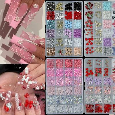 Set de Decoraciones Dulces para Uñas Kits de Piezas para Uñas con Lazo y Flor Amuletos Acrílicos 3D para Decoración de Uñas