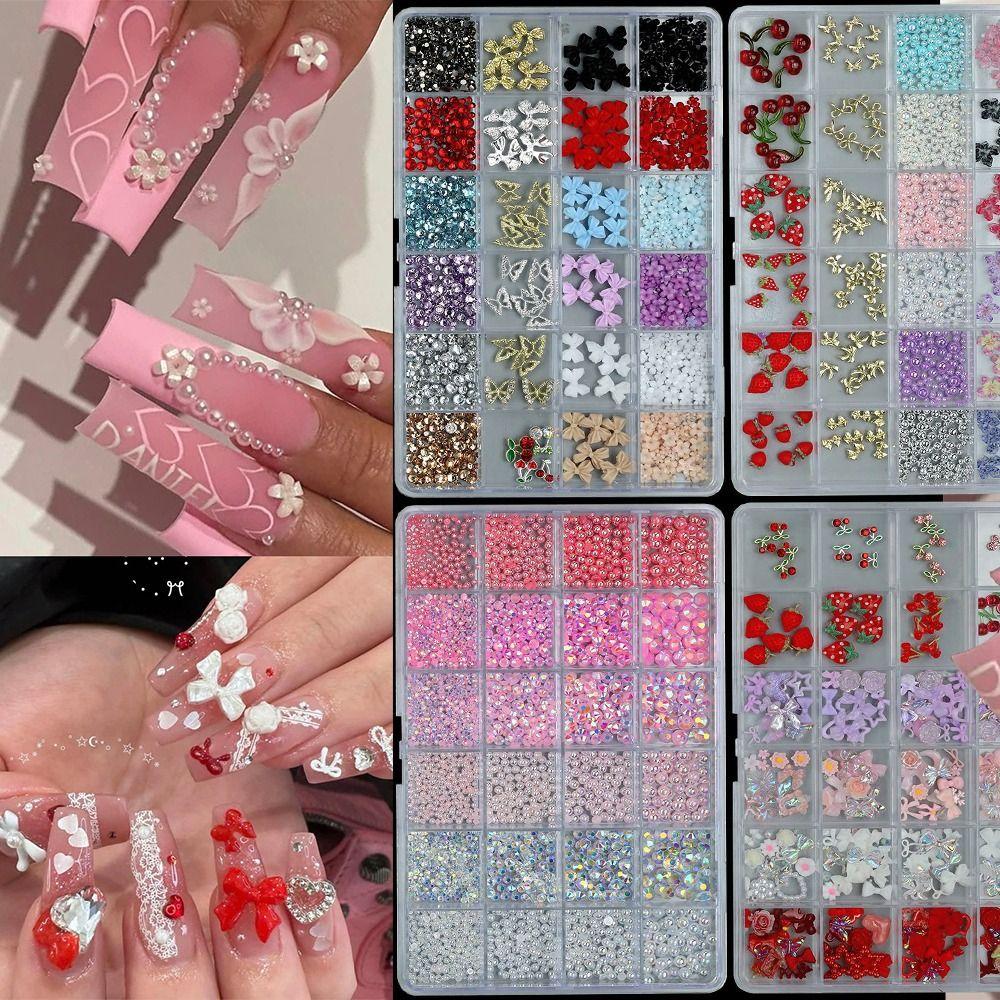Bowknot Flower Nail Art Decorations Set Sweet Nail Parts Kits 3D Acrylic Nail Charms  for Nail Art