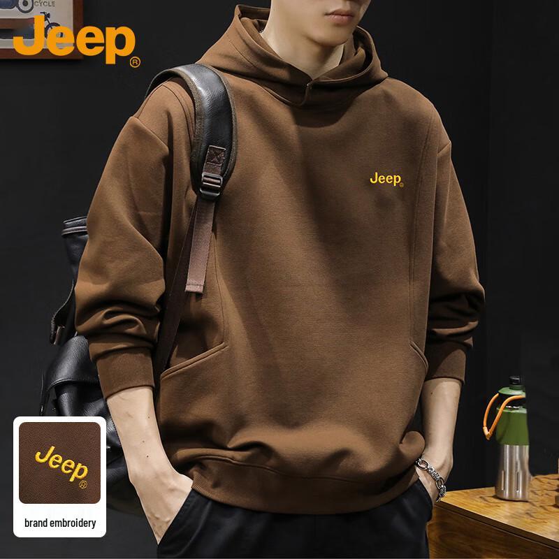 Мужская утепленная свободная толстовка JEEP с капюшоном XL кофейный