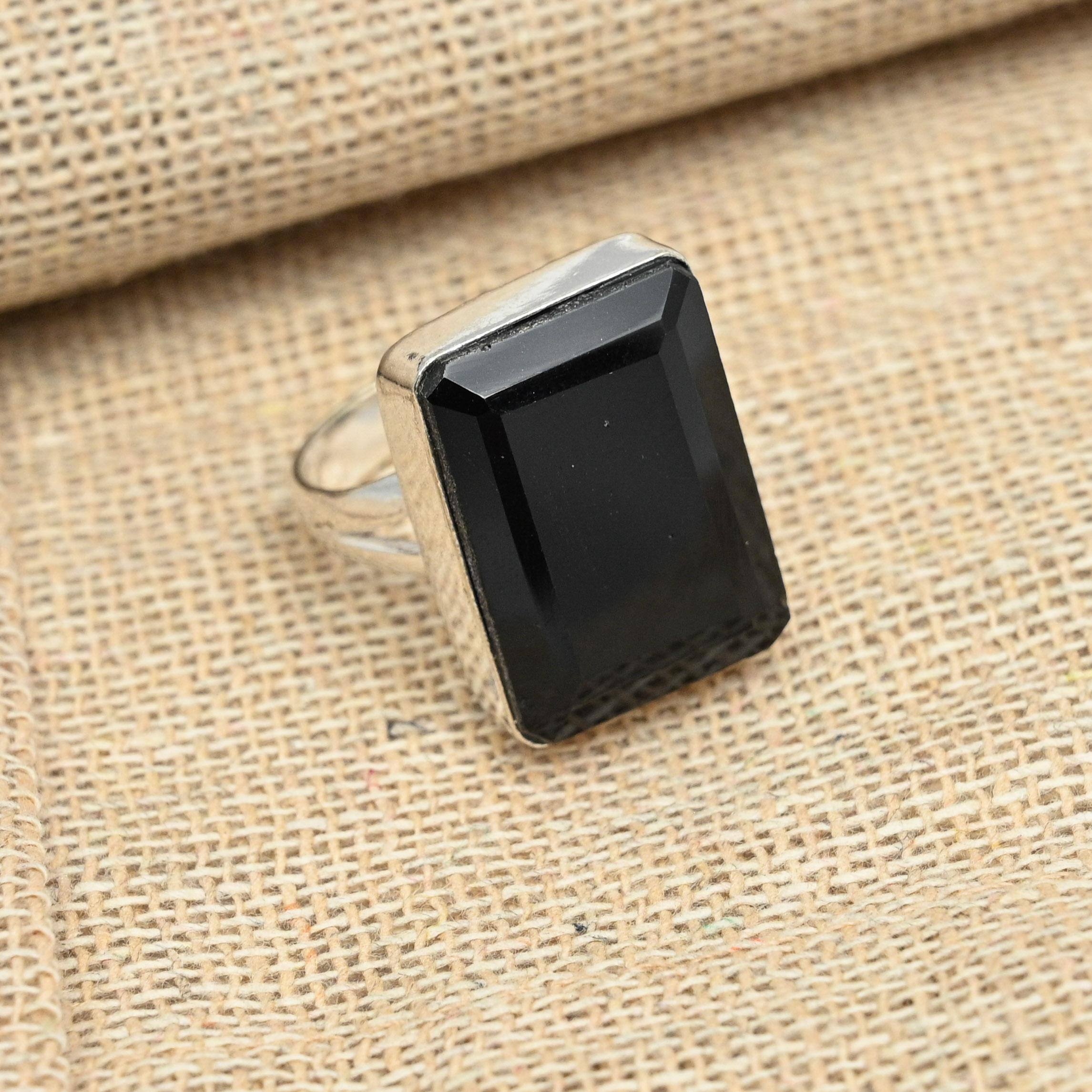 

Кольцо ручной работы с граненым черным ониксом из стерлингового серебра 925 пробы, антикварные ювелирные изделия 12 чёрный