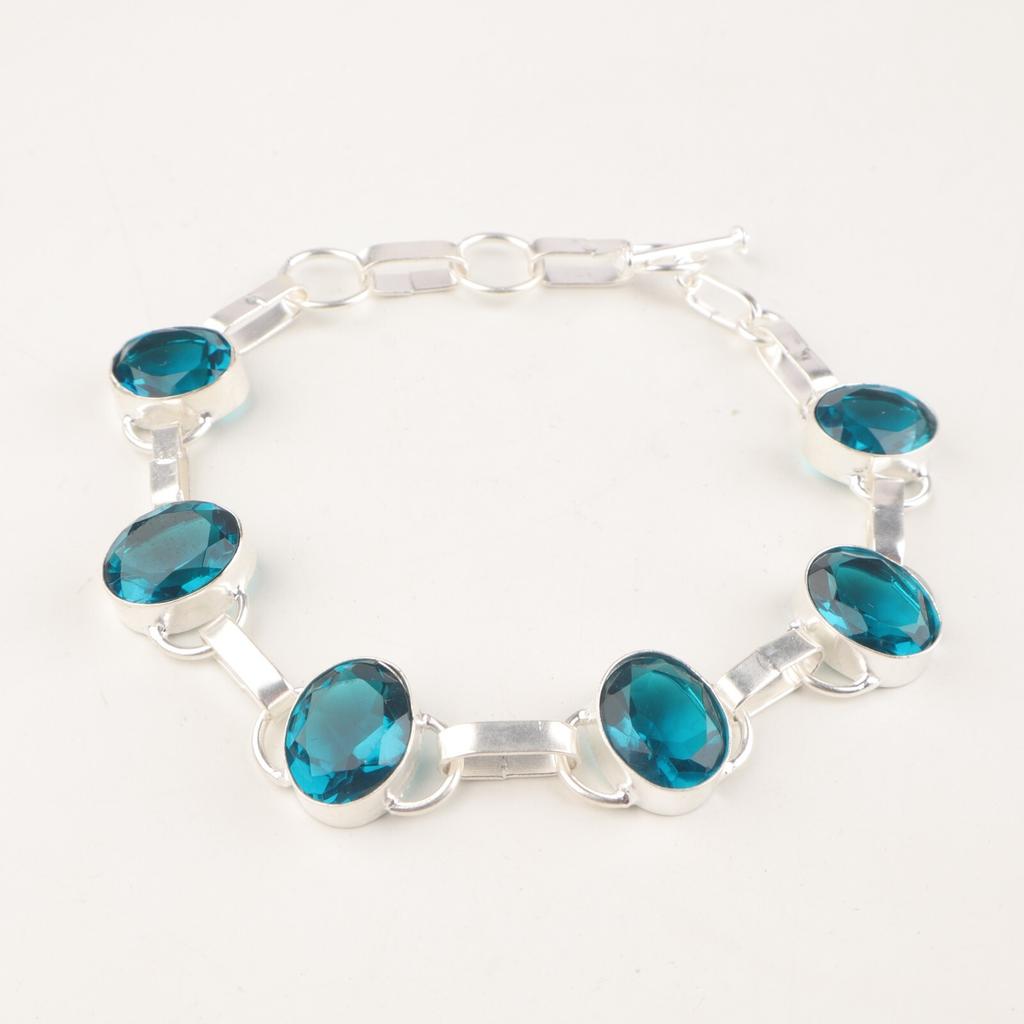 Gåva till kvinnor Apatit Ädelsten 925 Sterling Silver Smycken Handgjordt Armband 9" RB-6-12