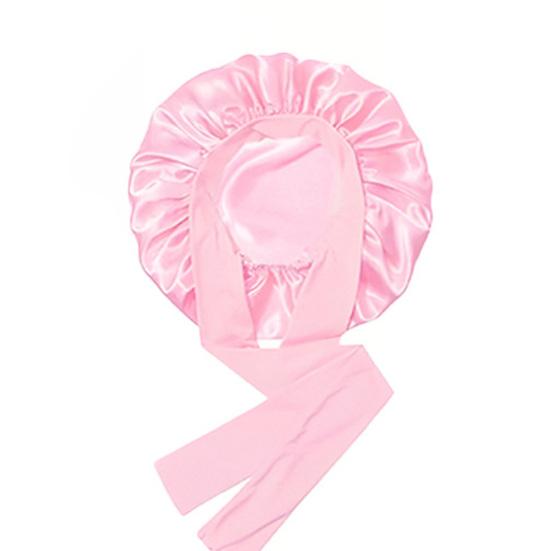 Double Layer Satin Sleeping Cap Solid Color Women Braids Long Curly Hair Night Sleep Cap Large Round Silk Hair Bonnet with Tie Band