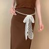 Fashion Y2k Long Lace Imitation Pearl Waistband Floral Bow Thin Tie-Up Belt For Dress Jeans Clothing Accessory