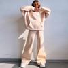 European & American Women's Fashion Casual Set: Long Sleeve Hooded Sweatshirt with Pocket & Elastic Waist Pants