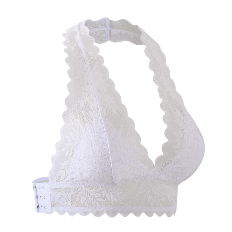 

Women s Royal Blue Floral Lace Halter Bralette Wireless Deep V Neck Crop Top Bralette S білий
