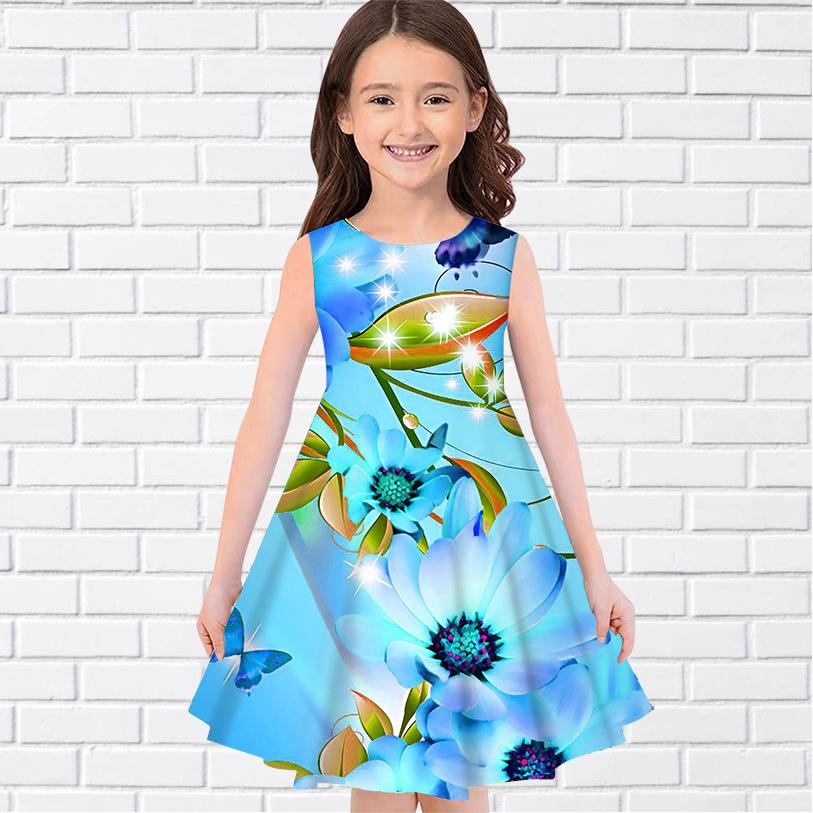 Children's Sleeveless Dress Fashionable Round Neck Casual Comfortable Breathable Girls Summer Versatile Mini Dress