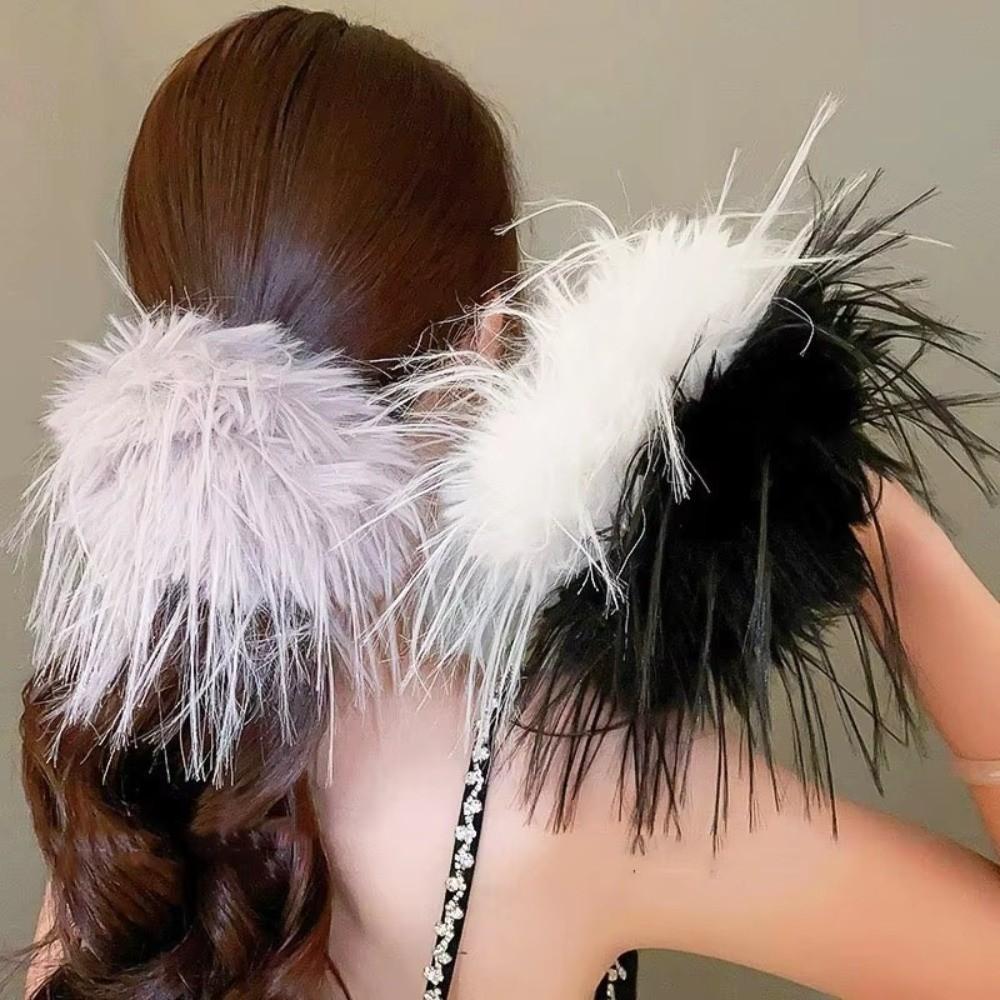 Solid Color Plush Hair Ring Korean Style Elastic Hair Bands Trendy Furry Scrunchies  for Women