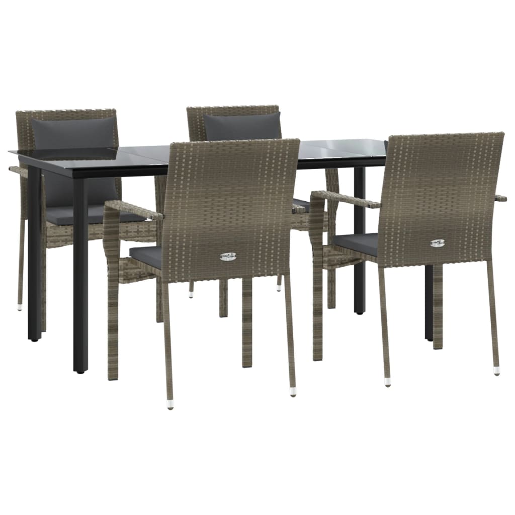 Vidaxl 5-Cz. Garden Furniture Set, Cushions, Black-Grey PE Rattan