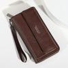 Classic Men's Faux Leather Coin Wallet Double Layer with Snap Closure Zippered Card Holder Large Capacity Long Wallet Clutch Bag