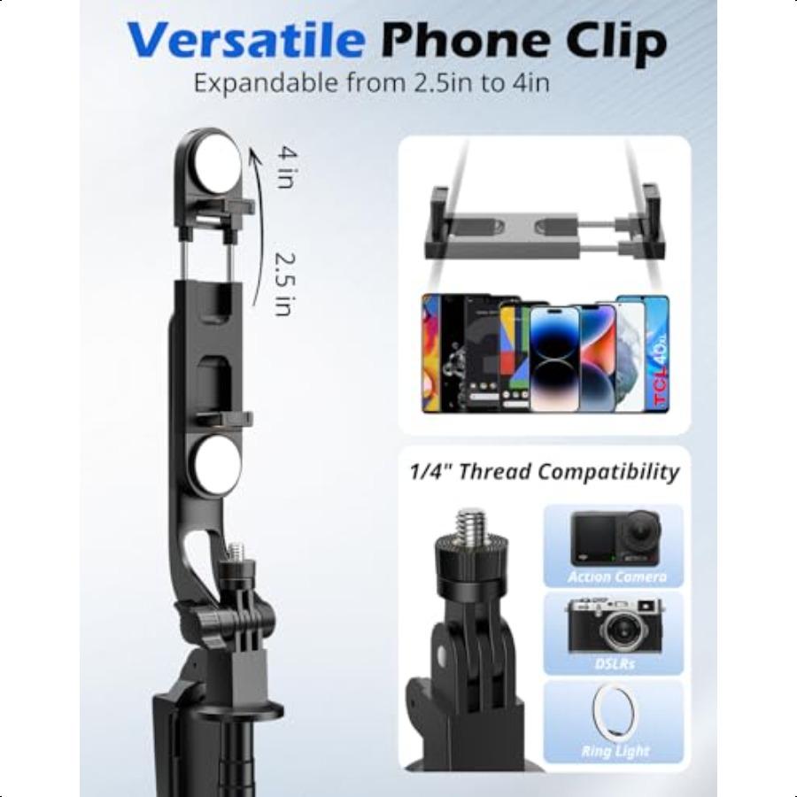 UBeesize 64'' Extendable Phone Tripod Selfie Stick with Light and Remote Adjustable Tripod Stand for iPhone 1116 Android GoPro