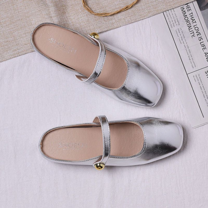 Silver inner heightening bag head half slippers women's outer wear 2025 summer new versatile small Mary Jane Mill shoes