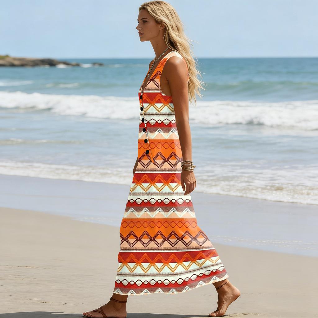 Sommerkleider für Damen, fließendes, lässiges Midikleid, Strandkleid mit Taschen