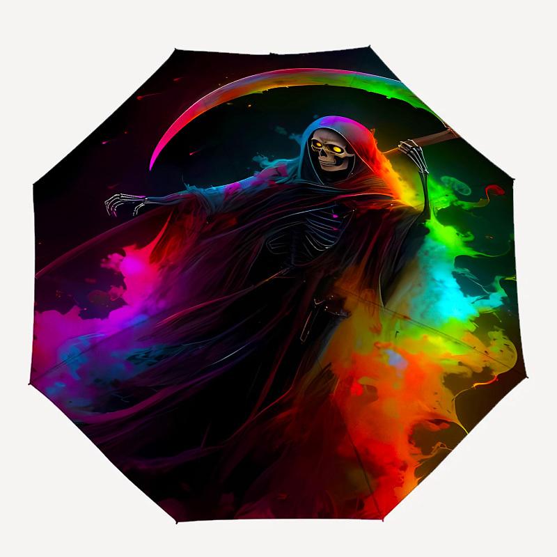 Grim Reaper, Colorful- Automatic Umbrella, Four Seasons Portable Folding Umbrella, Suitable for Men and Women, Travel, Daily Compact Umbrell