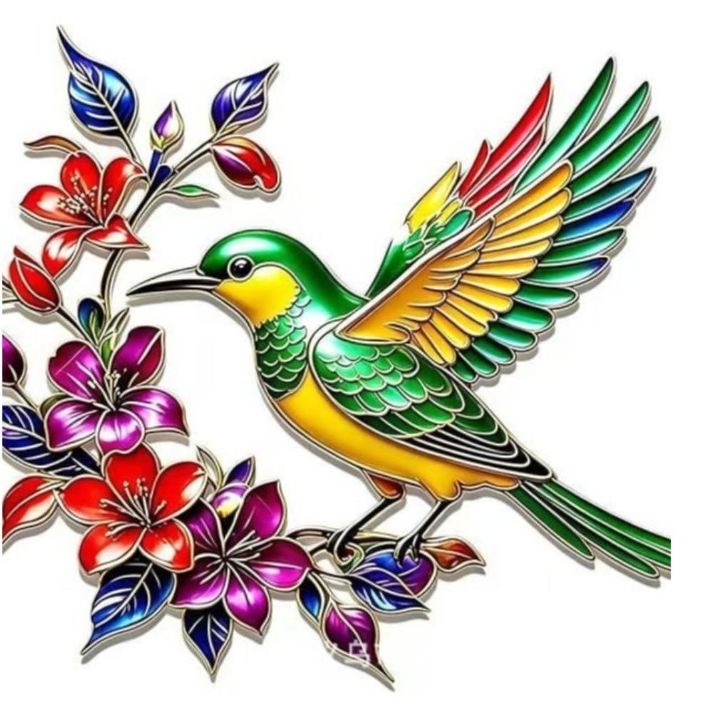 Hand Painted Iron Art Bird Wall Hanging Colorful Flower Colorful Birds Sculpture  Balcony Patio