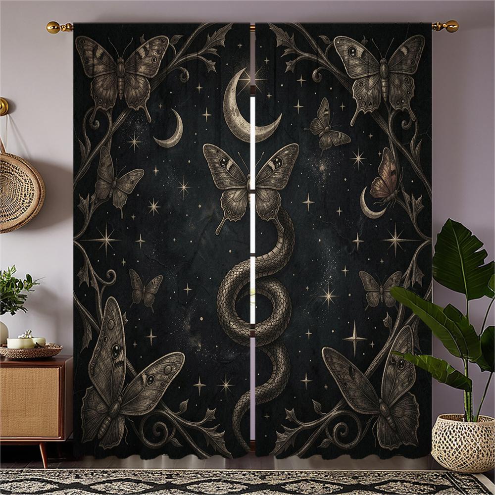 2Pc Dramatic Gothic Butterfly Snake Curta Living Room Window Drapes Celestial Bohemian Aesthetic Style Panel Curta 53x116cm 2pc21x46in