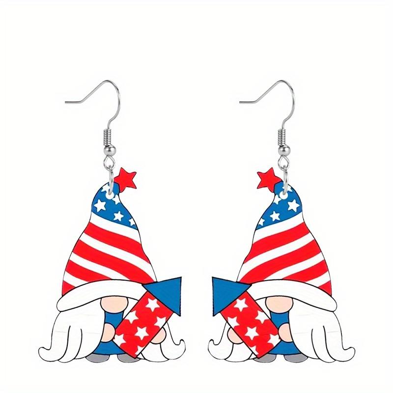 2D Flat Independence Day Earrings Red Stripes& Blue Star Gnomes Acrylic Earrings Y2K Classic Acrylic Earrings Elegant Earrings Party Earrings