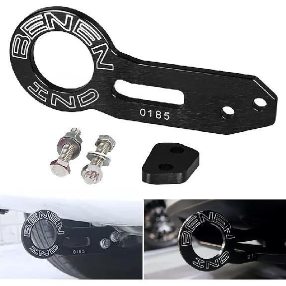 Heart Horse Rear Tow Towing Hook For Universal Car, JDM Bumper Quick Release Auto Trailer Ring Aluminum Alloy, Improved Wiredrawing Anodizing (Black)