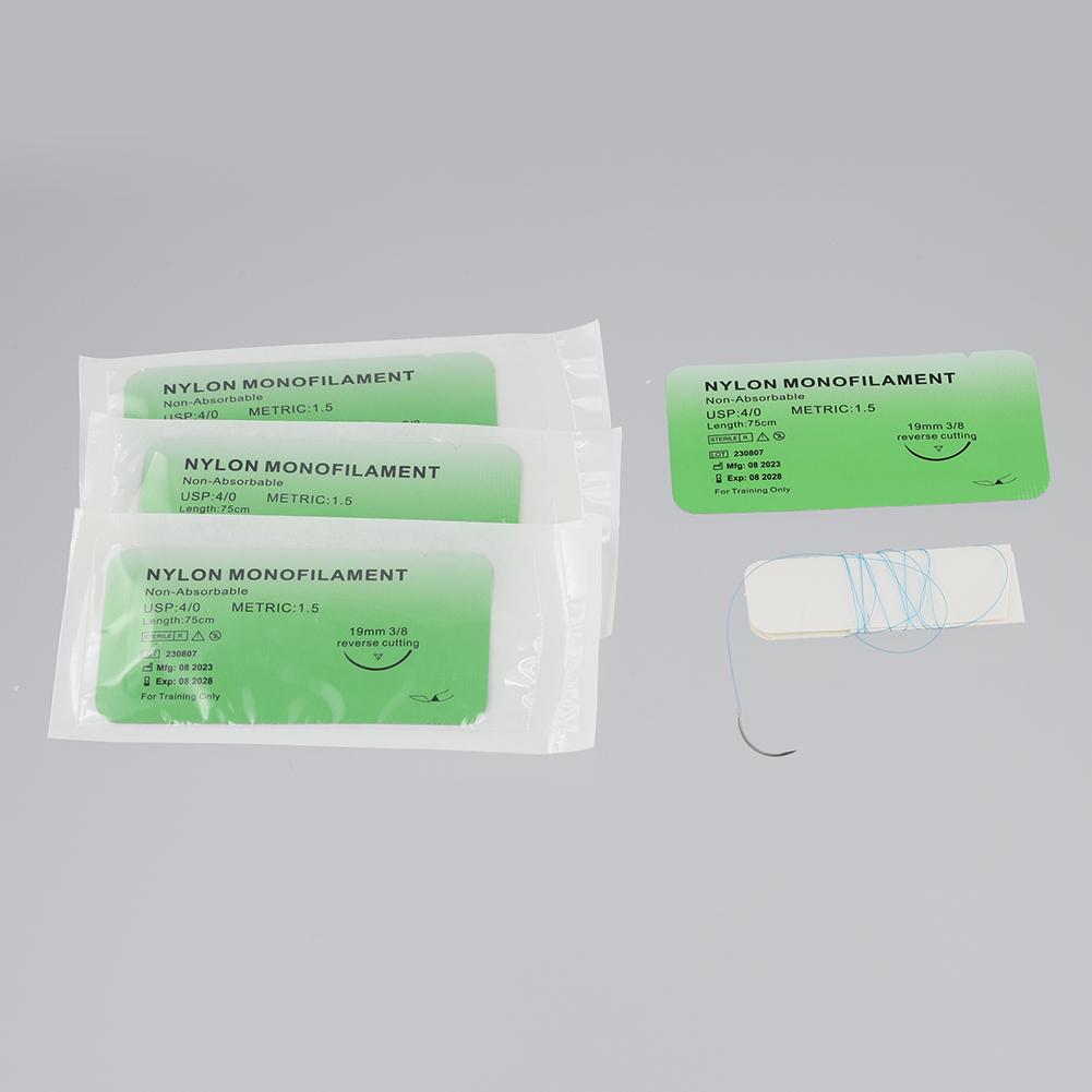 4/0 Medical Thread Suture Nylon Silk Veterinary Practice Suture Kit Non-injured for Medical Students Education
