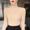 Women's Black Wool Semi-High Neck Base Layer Sweater - Soft, Comfortable, Slimming Fit for Autumn/Winter.