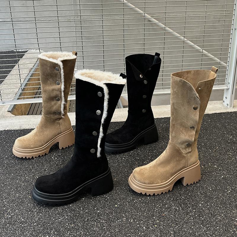 Thick-Soled Boots Two Wear Small Inner Height Increase Medium Tube Knight Boots Maillard Western Pile Boots