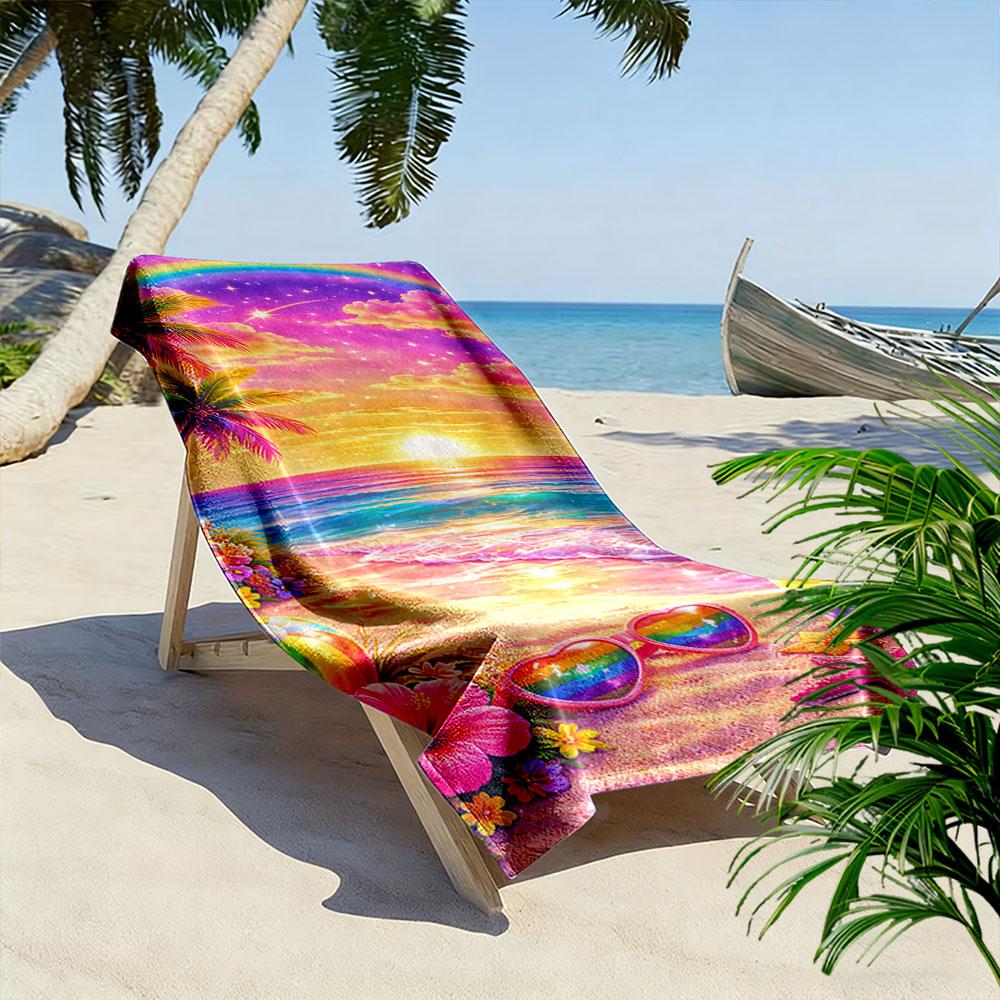 Rainbow Beach Sunset Towel Beach Towel Quick-drying for Travel Outdoor Sports Jogging Beach and Swimming