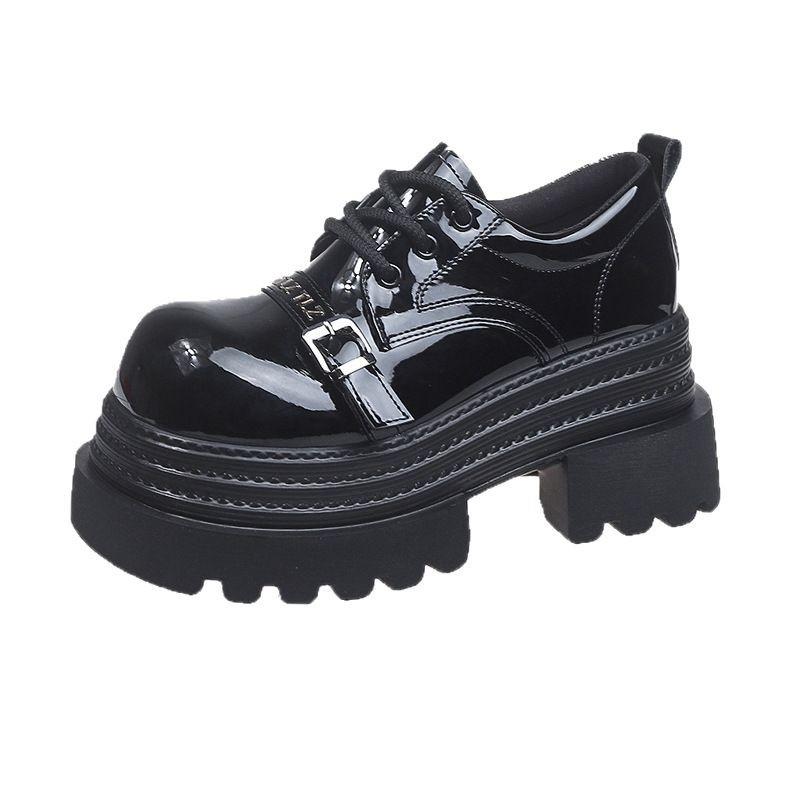 Spring 2025 New Soft Leather Lace-up Platform Heightening Loafers Women's British Style Retro Versatile JK Small Leather Shoes