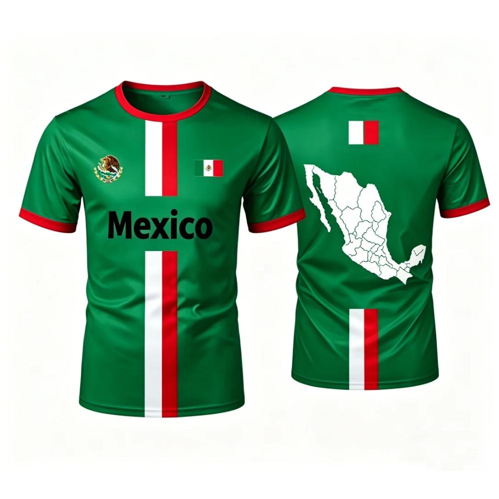 Magliette da Calcio Messico 2026 Moda Estiva Manica Corta Magliette Stampate 3D con Bandiera del Messico Top Casual
