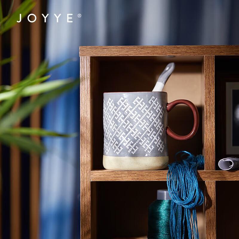 JOYYE Ceramic Mug Set with Spoon and Handle, 2-Pack
