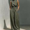 Women's Sleeveless High Neck Top and Wide Leg Pants Two Piece Set Casual Summer Outfit