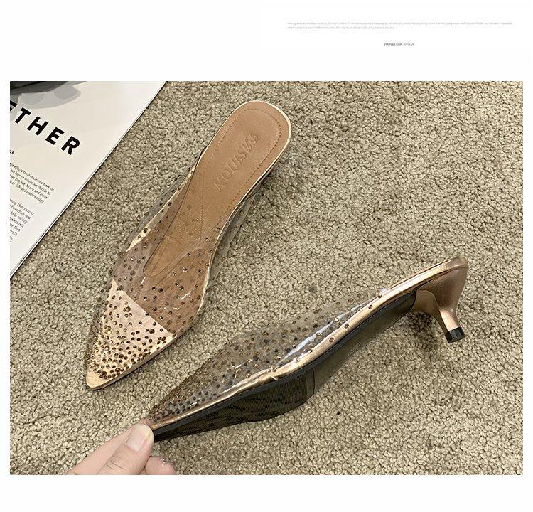 

Модные прозрачные босоножки с маленьким каблуком-рюмочкой, женские сексуальные тапочки с открытым носком, серебристо-шампанского цвета, с острым носком, босоножки на среднем высоком каблуке для женщин 4.5 шампанского