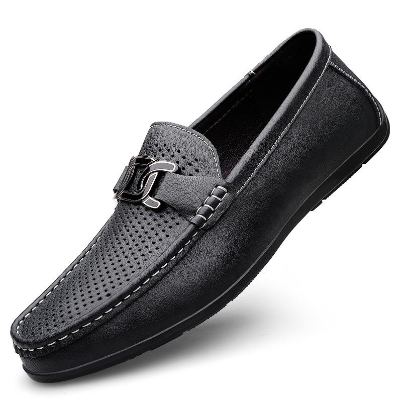 Men s Cross-Border Slip-On Loafers: Low-Top, Breathable Cowhide Driving Shoes 38