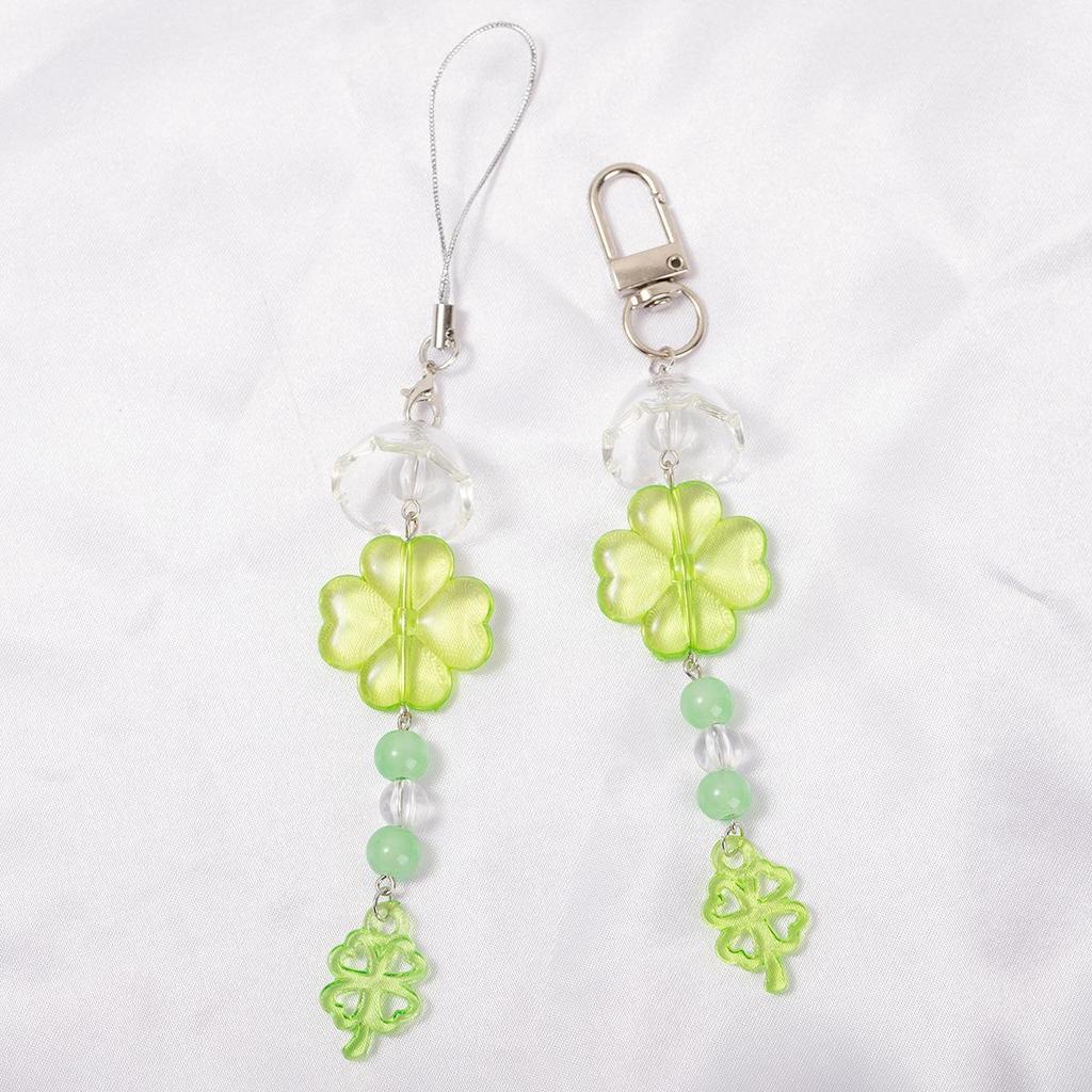 Handmade Green Four-Leaf Clover Beaded Phone Charm & Keychain