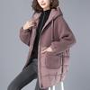 Cappotto invernale da donna alla moda, spesso e caldo, in cotone, con cappuccio, termico, di media lunghezza, in lana d'agnello