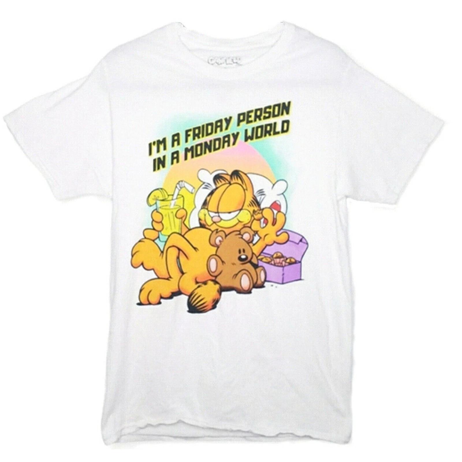 Garfield & Pooky I m A Friday Person In a Monday World Men s T-shirt NEW S