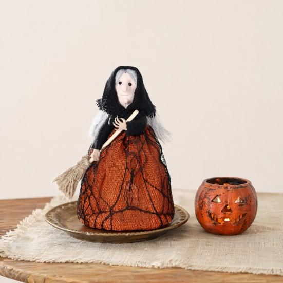 Halloween Küchenhexe Puppe Kleine Hexenstatue mit Besen Tischdekoration für Tisch