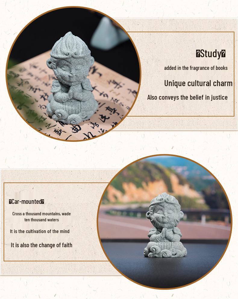 Guochao Black Myth Wukong Grünsandstein Figur - Reise in den Westen Stein Affe Ornament