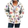 Women's Butterfly Floral Printed Casual Hoodies Full Zipper Large Size Sweatshirts Women Jackets Streetwear Hooded Coats