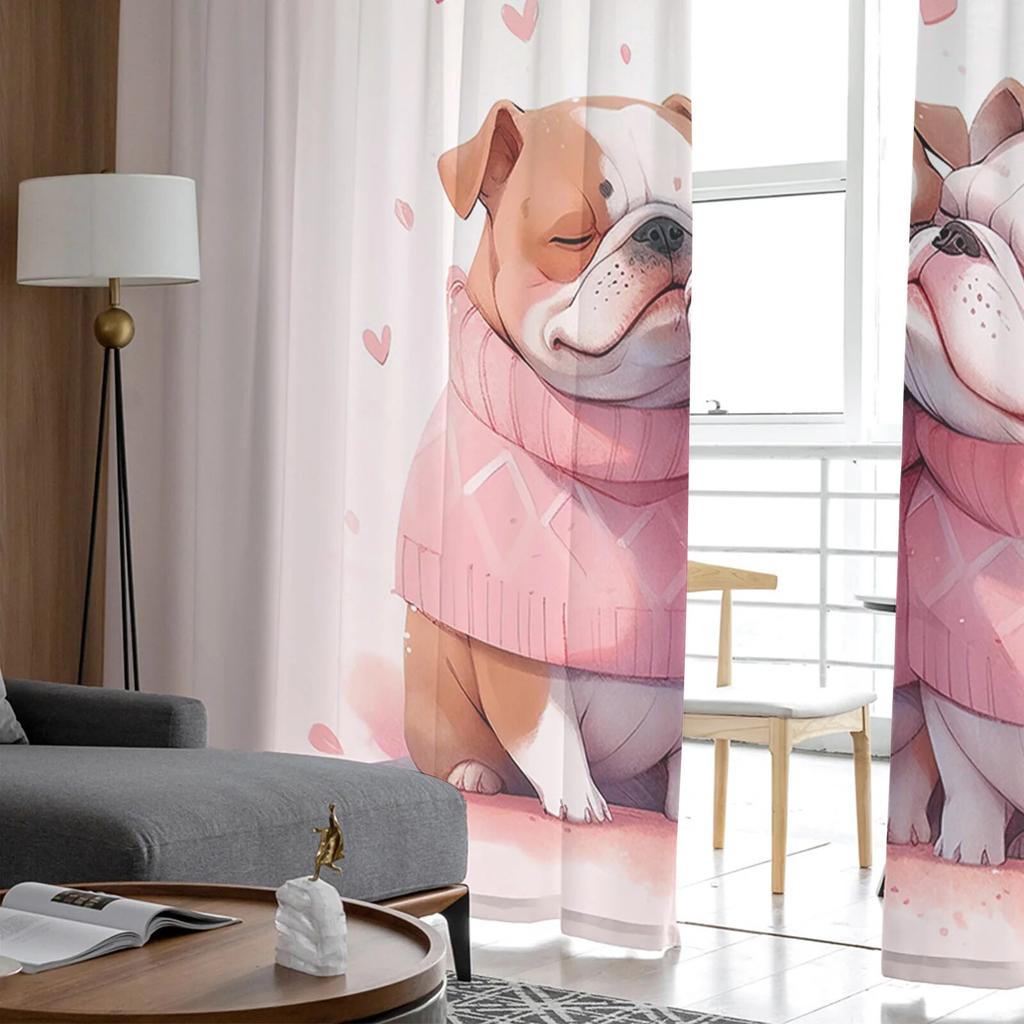 Valentine Love Dog Tulle Curtains for Living Room Sheer Curtain for Bedroom Kitchen Blinds Voile Curtains