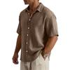 Men’s Loose Fit Casual Cotton Crinkle Texture Shirt Short Sleeve Button Down Collared Top for Everyday Wear