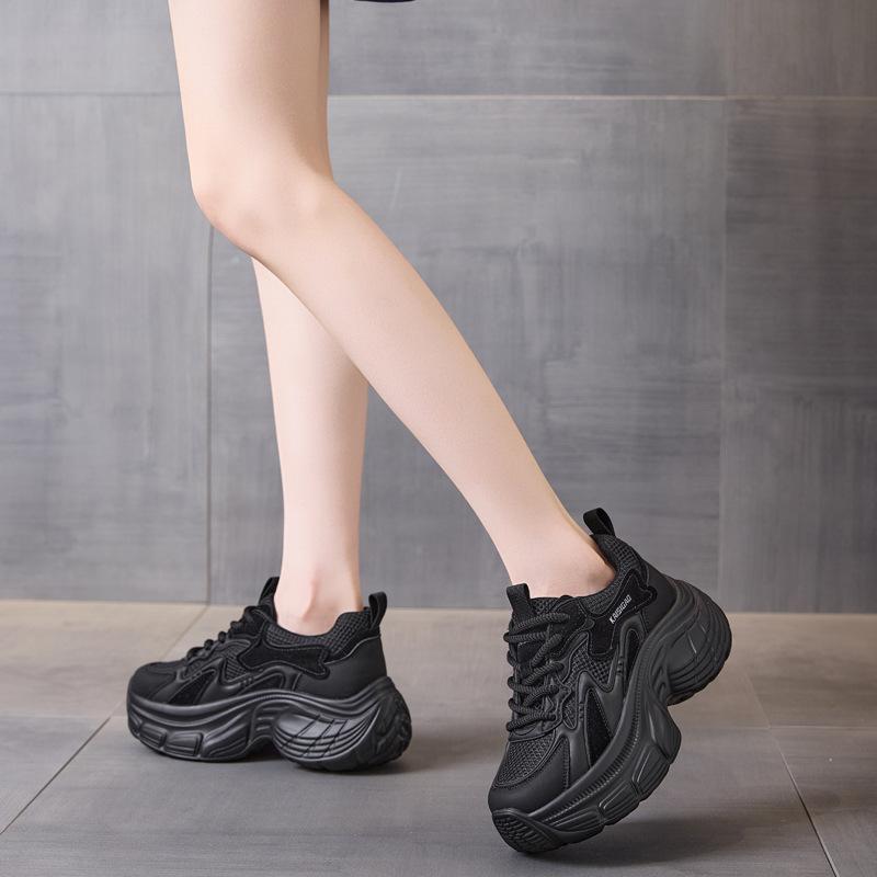 Height-increasing Dad Shoes Women's 2025 New Autumn Leather Thick-soled Mesh Breathable Little White Shoes Small Casual Women's Shoes